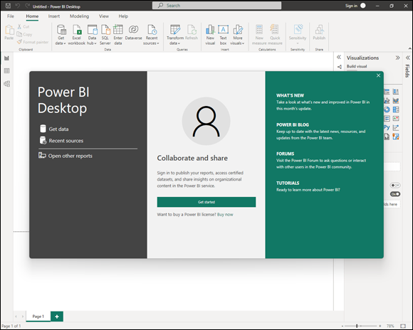 A screenshot exposes the power bi page which enables you to create visual analytics from data.