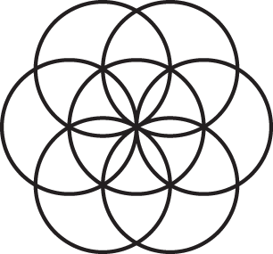 A pictorial representation showing the Seed Of Life. It is a combination of multiple intertwined circles forming a pattern.