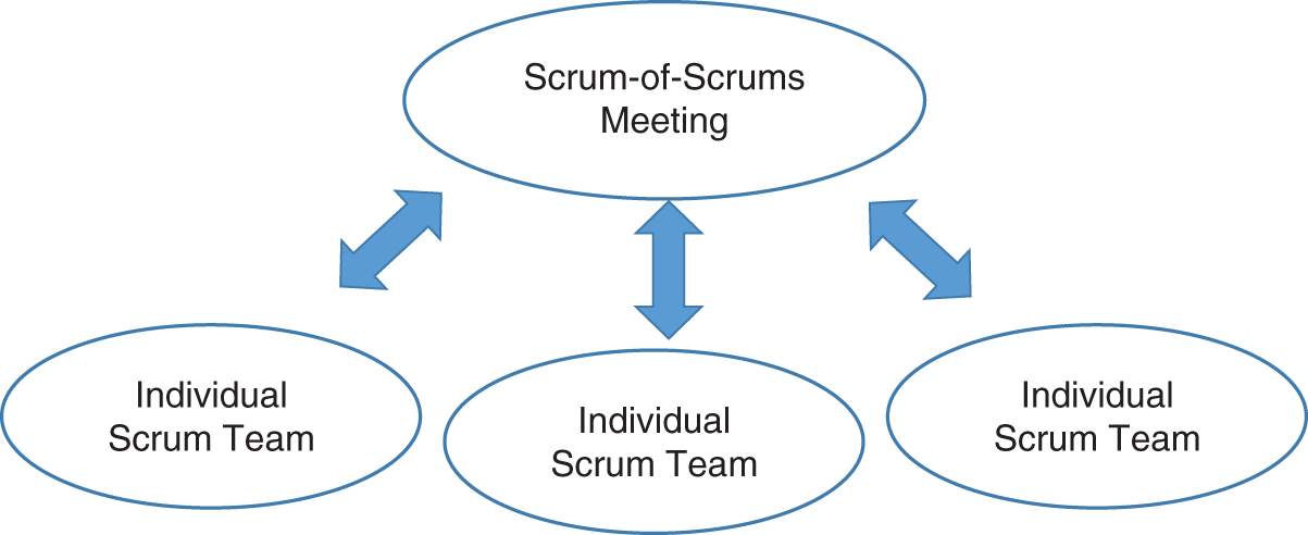 Schematic illustration of scrum-of-Scrums meeting