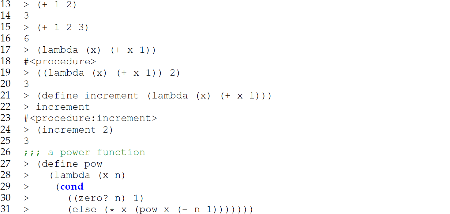 Continuation of the code in Scheme for an interactive session, consisting of 19 lines.