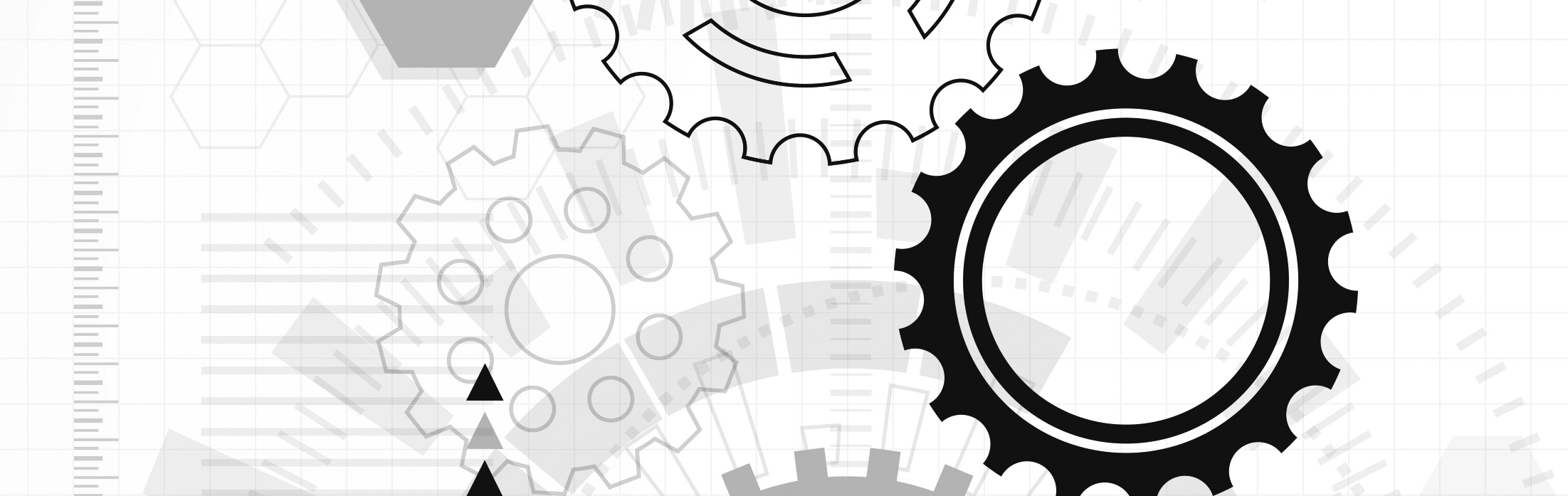 A diagram of 3 gears. The first gear has a concentric circular notch. The second gear has 8 circular holes around its inner circular edge. The third gear has arc like notches around its inner circular edge.