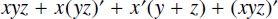 x y z plus x parenthesis open y z parenthesis close prime plus x prime parenthesis open y plus z parenthesis close plus parenthesis open x y z parenthesis close prime.