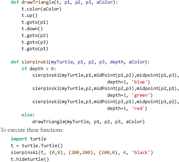 A program presents how to modify the sierpinski and draw Triangle functions to add color.