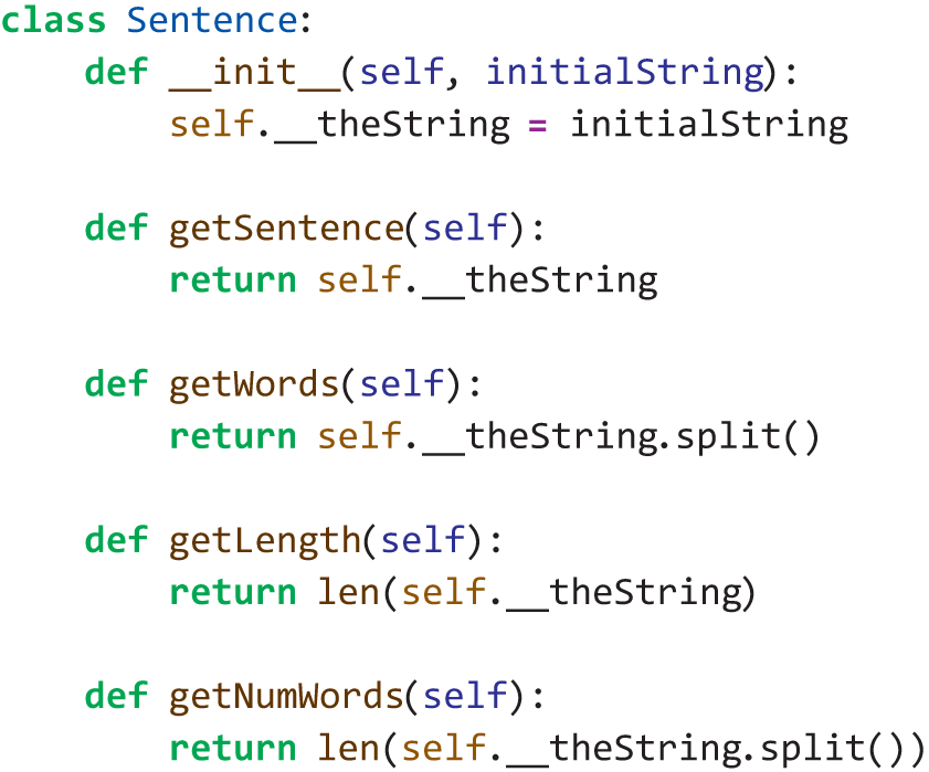 A program presents how to create a new class called sentence and the accessor methods.