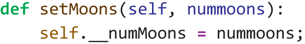 A program code presents how to write a mutator method called set Moons that changes the number of moons around our planet.