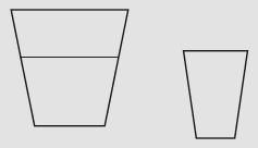 A diagram shows a large container filled more than half of its capacity with a liquid and a smaller empty container next to it.