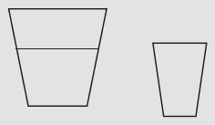 A diagram shows a large container filled more than half of its capacity with a liquid and a smaller empty container next to it.