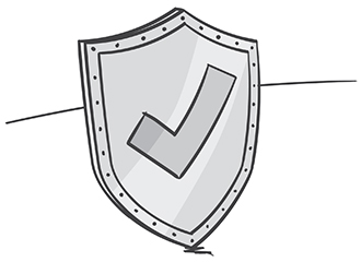 An illustration depicts a shield with a tick mark on it.