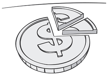 An illustration depicts two pieces sliced out from a dollar.