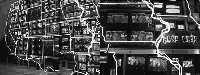 Figure 9.1 Nan June Paik, Electronic Superhighway: Continental U.S. Alaska, Hawaii (1974). Video installation, media: television, steel, electronic component, neon tubing.3