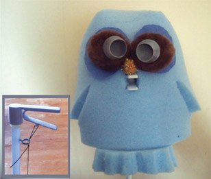 Figure 10.1 Owl stick puppet with 3D printed mouth mechanism (inset).