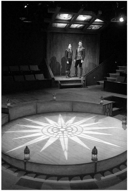 Rosencrantz and Guildenstern are Dead by Tom Stoppard. In the round production directed by John Gaspard, lighting design by Peter W. Mitchell, costume design by Rebecca Ballas, scenic design by Chad Van Kekerix. Theatre in the Round, MN. 2010. Credit: Theatre in the Round, Minneapolis, MN