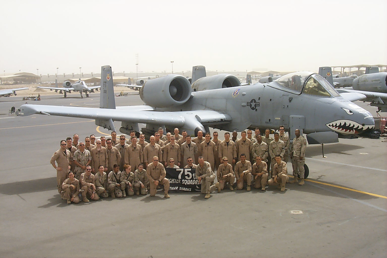 A photograph of seventy-fifth Expeditionary Fighter Squadron, Al Jaber Air Base, Kuwait, during Operation Iraqi Freedom.