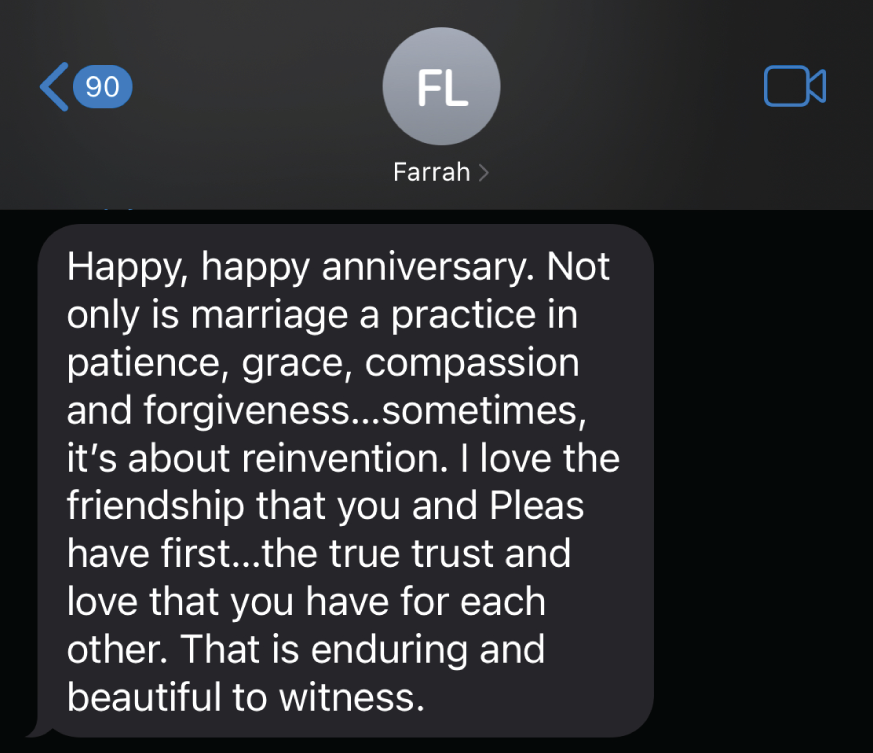 A text message from Farrah.