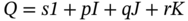 upper Q equals s Baseline italic 1 plus p upper I plus q upper J plus r upper K