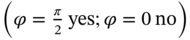 left-parenthesis phi equals StartFraction pi Over 2 EndFraction y e s semicolon phi equals 0 n o right-parenthesis