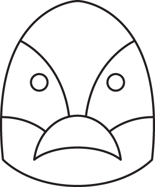 A sketch of a cartoon bird's head exhibits one and doner style.