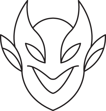 A sketch of a cartoon mask exhibits the rage reviewer style.