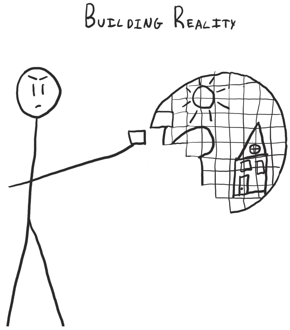 A cartoon illustration represents the building reality.