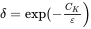 delta equals exp left-parenthesis minus StartFraction upper C Subscript upper K Baseline Over epsilon EndFraction right-parenthesis