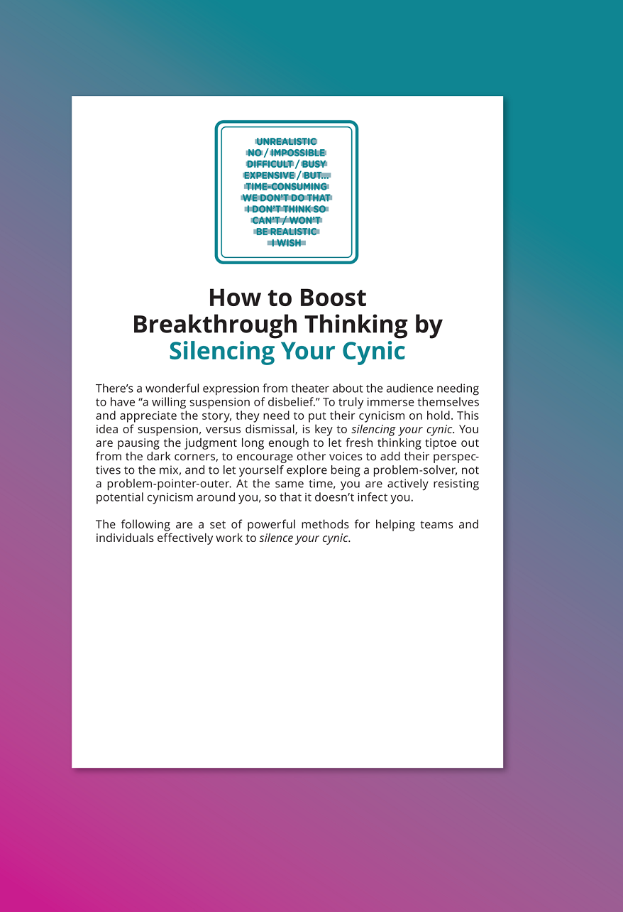 An illustration of How to Boost Breakthrough Thinking by Silencing Your Cynic.