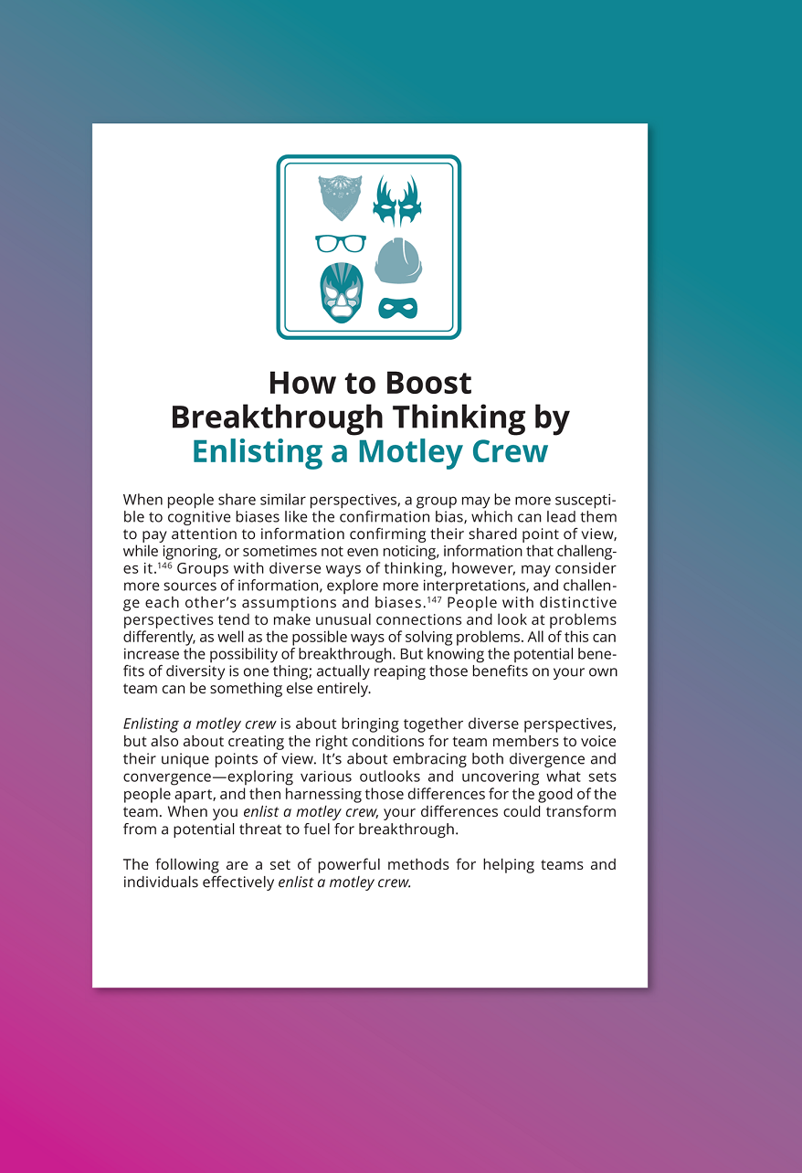 An illustration of How to Boost Breakthrough Thinking by Enlisting a Motley Crew.