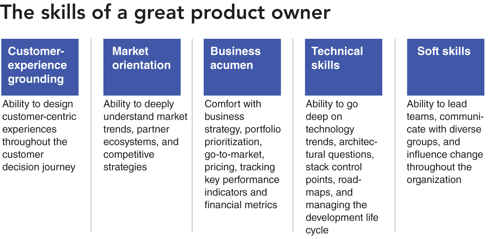 Schematic illustration of the skills of a great product owner.