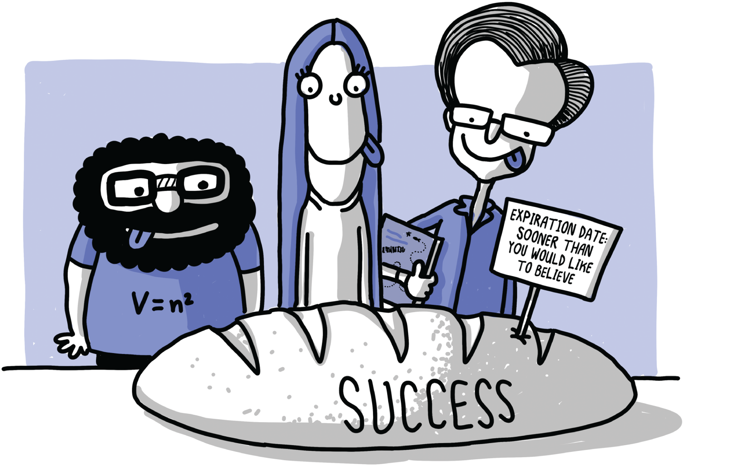 A diagrammatic representation of people getting excited by seeing success as food. It mentioned an expiration date sooner than you would like to believe.