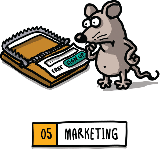 A diagrammatic representation of a rat thinking about free sign-up. It displays 05 marketing.