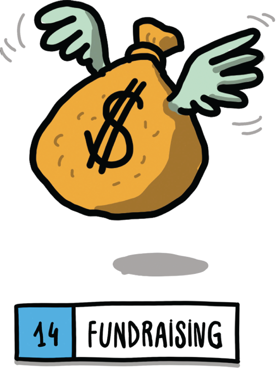 A cartoon illustration. A tied pouch with dollar, it consists of wings, it is illustrated that the pouch is flying.