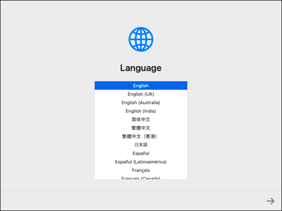 Snapshot of select language screen.