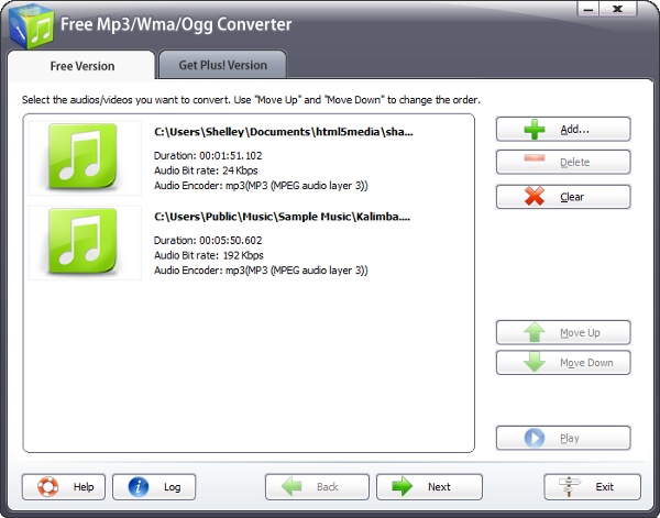 Adding files for conversion to the Free Mp3/Wma/Ogg audio converter