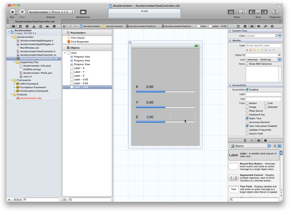 The Accelerometer application UI