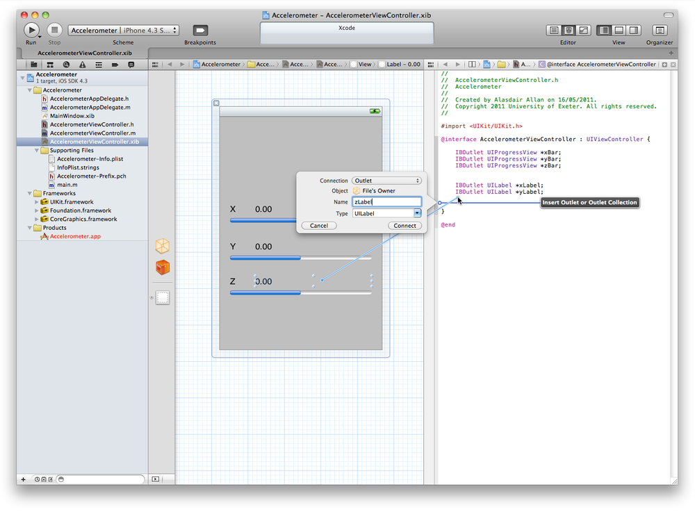 Connecting the UI elements to your code in Interface Builder