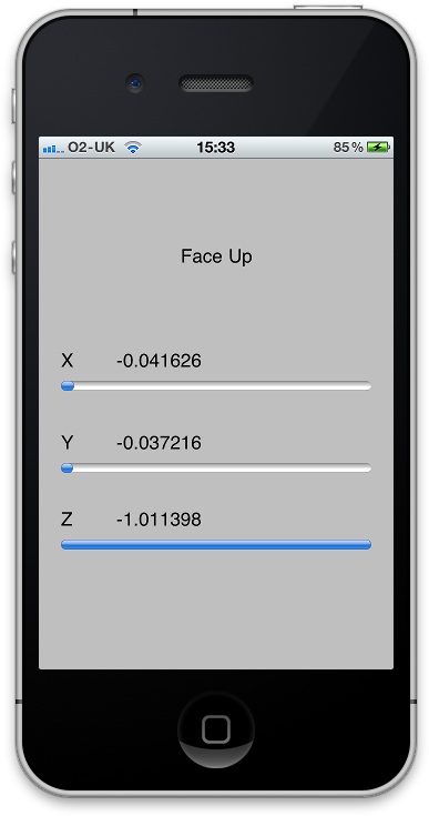 The Accelerometer application reporting the device orientation