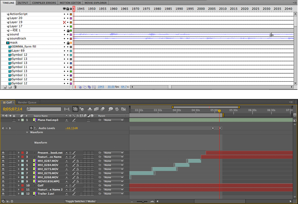 The timeline in Flash and After Effects