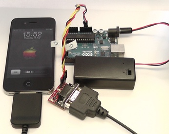 Powering the Arduino, and connecting the cable to the iPhone