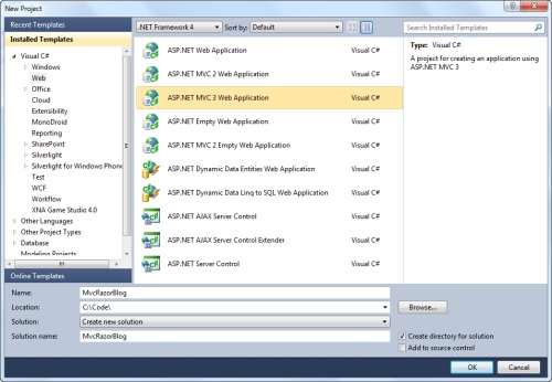 Creating a new MVC application