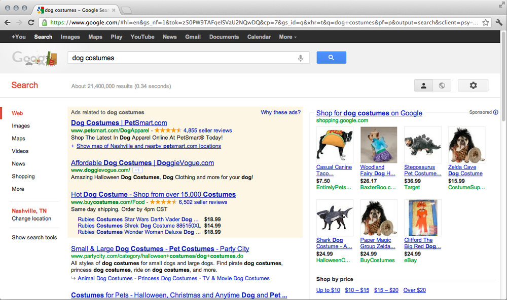 Product listing ads at the top right corner of a Google search results page