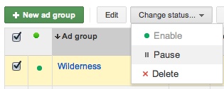 To make a bulk status change, select multiple ad groups, then choose the desired status