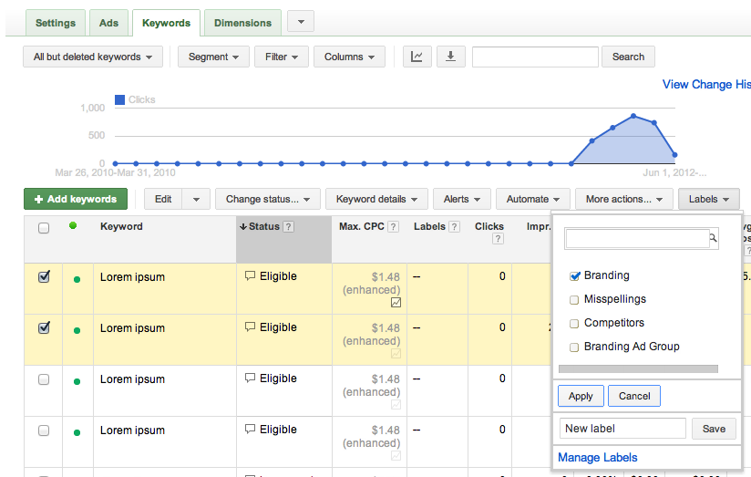 Apply labels to items in the account