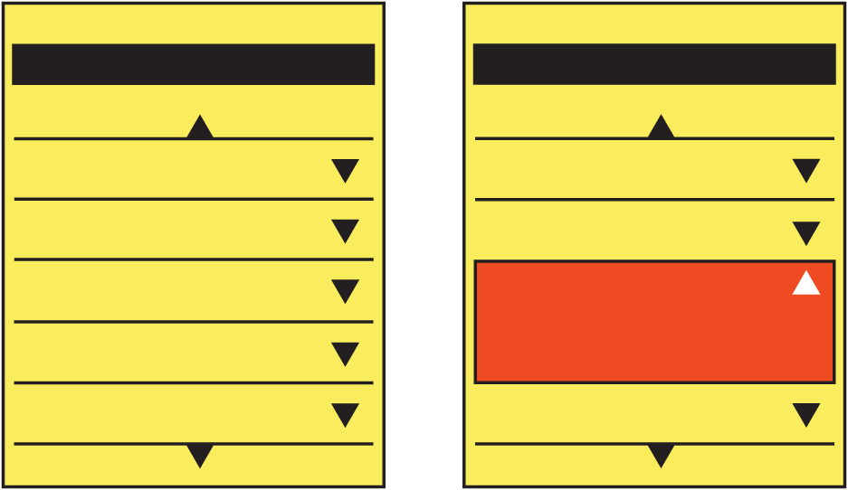 The apparently normal Vertical List on the left reveals itself on the right to be a Windowshade list when an item is selected and the line item expands to reveal additional information. The arrow icons give a hint as to this extra information.