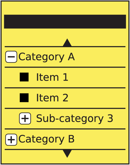 Other common indicators that an item in a Hierarchical List is a parent (and may be opened) are + and − symbols. Note that in most cases, an icon for the leaf node is also used.