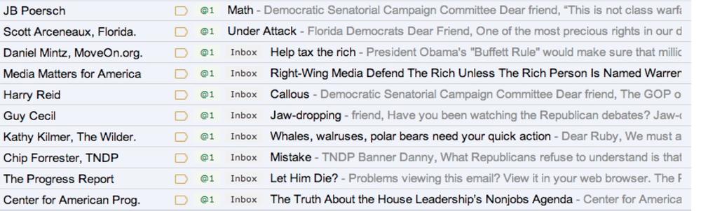 The potential inbox of a liberal activist.