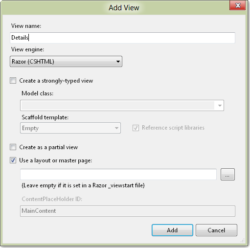 Adding a view to an ASP.NET MVC application