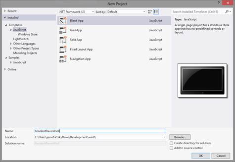 Creating a new project in Visual Studio