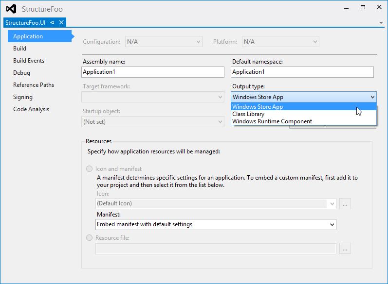 Disabled target framework and selectable project types