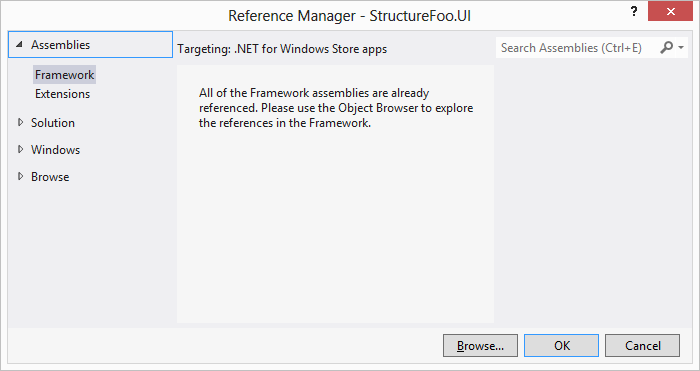 With .NETCore selected, we can’t choose any other assemblies in the way we usually can with normal .NET projects