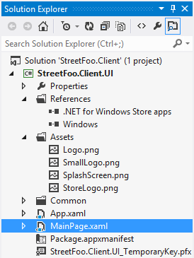 The structure of a newly created Windows Store→Blank App project