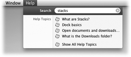 You don’t have to open the Help program to begin a search. No matter what program you’re in, typing a search phrase into the box shown here produces an instantaneous list of help topics, ready to read.